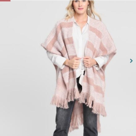 World Market Soft Fleece Light Pink Neutral Striped Wrap Poncho One Size - Picture 1 of 7